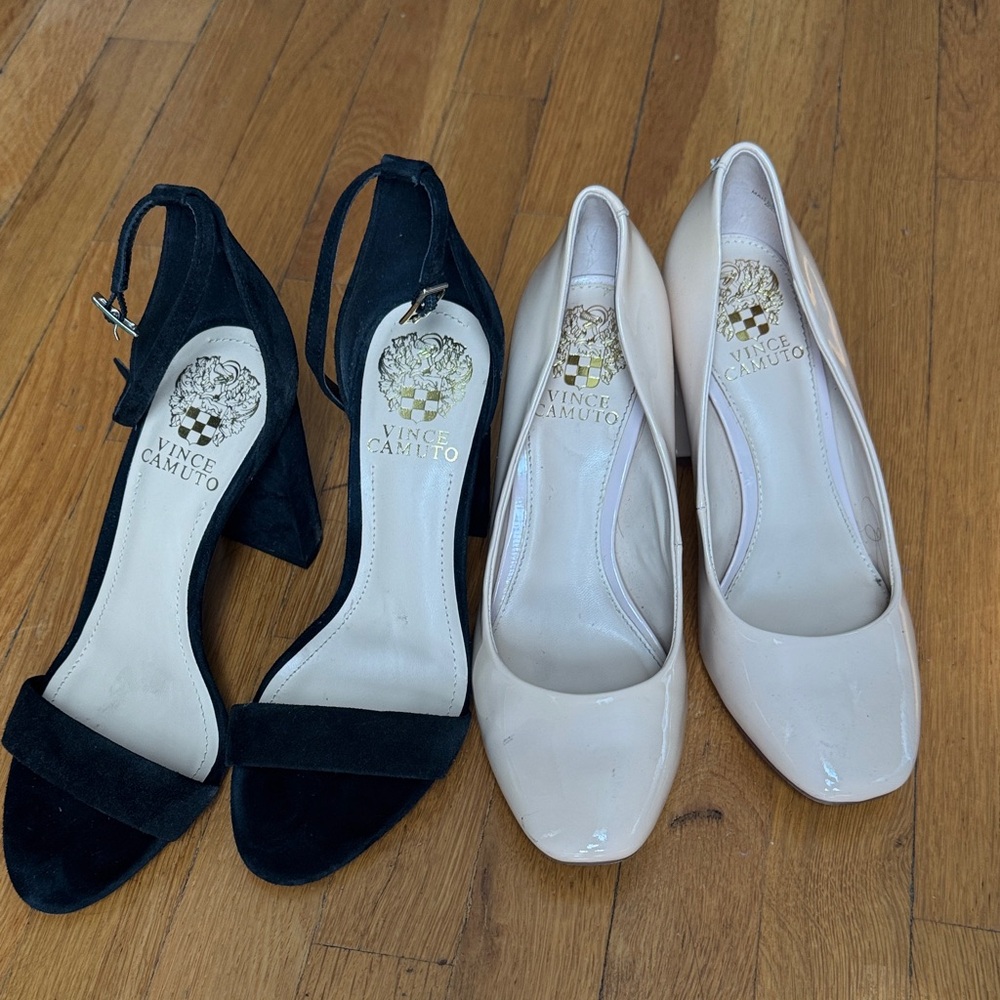 Vince Camuto Black Suede and Cream Patent Leather Heels Set
